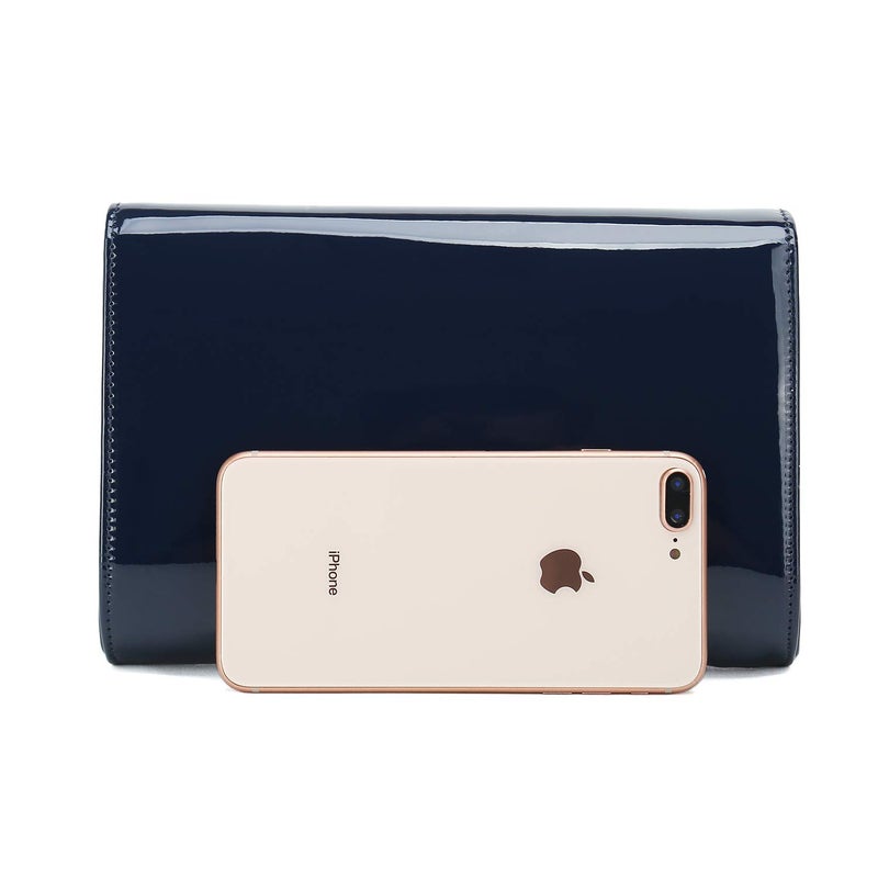 CHARMING TAILOR Patent Leather Flap Clutch for Women Classic Elegant Evening Bag Chic Dress Purse (Navy) - Image 3